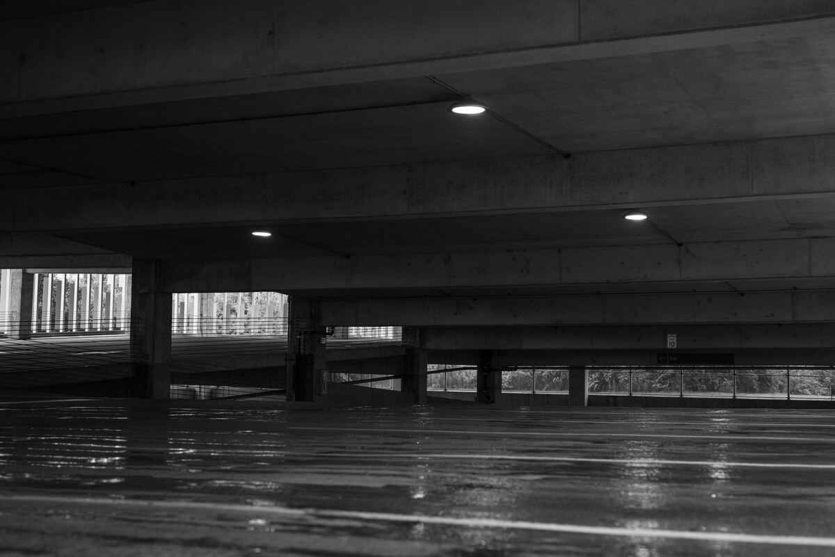 Empty deck inside a multi-level parking garage